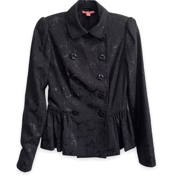Betsey Johnson Jackets & Blazers - Betsey Johnson Black Sparkle Floral Print Double Breasted Jacket